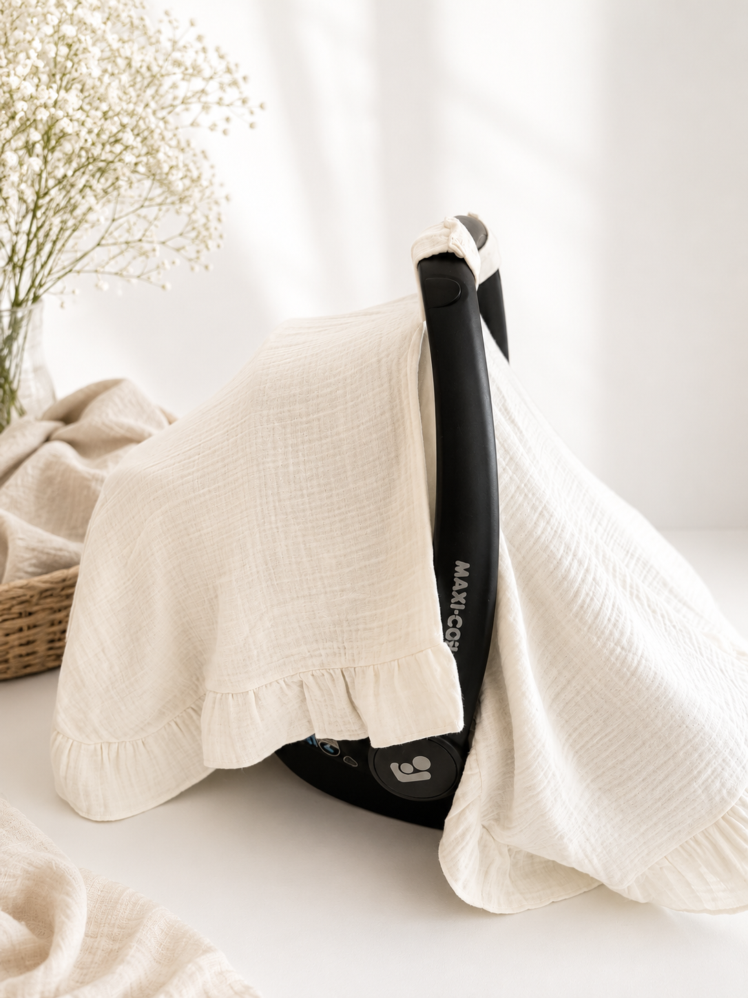 Musselin Babyschalen-Decke mit Rüschen