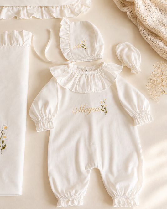 COTTON - Personalisiertes Babyset aus Baumwolle mit Kamillenblüten