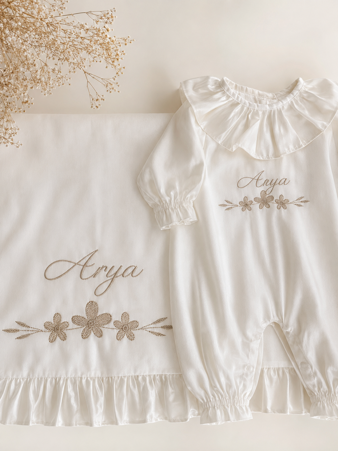 COTTON - Baumwoll Babyset mit floraler Stickerei