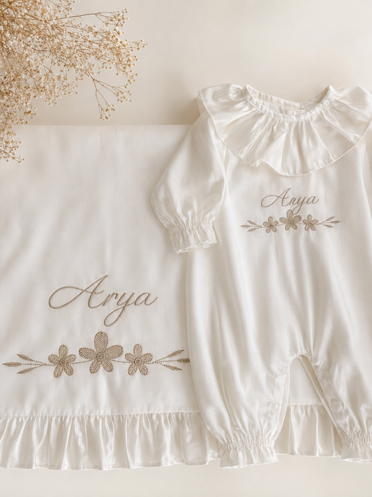 COTTON - Baumwoll Babyset mit floraler Stickerei