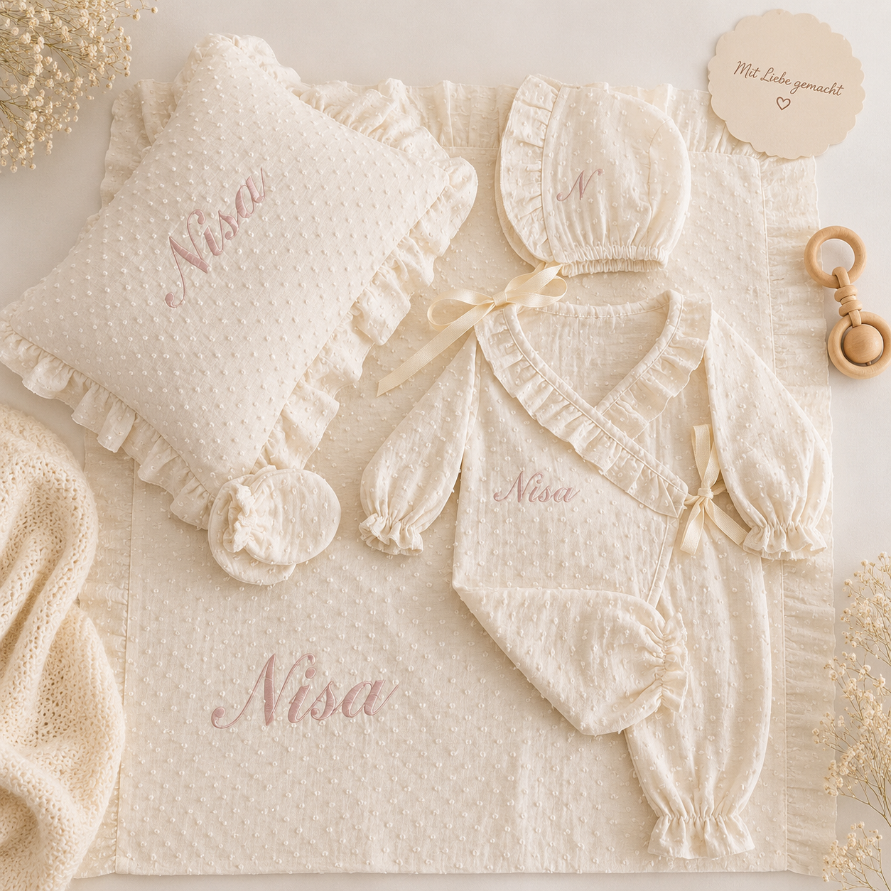 LILY - Babyset aus Musselin mit Pünktchenstruktur