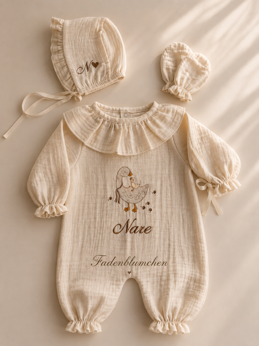 LINEN - Leinen-Musselin Set – mit Gans Motiv